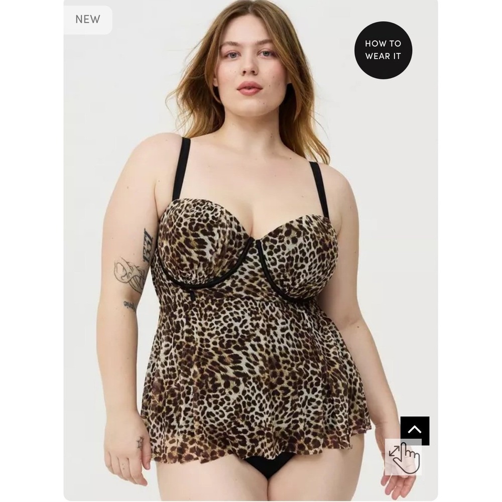 Torrid Retro Underwire Mesh Scallop Swim Dress Leopard Brown 2-D/DD NWT